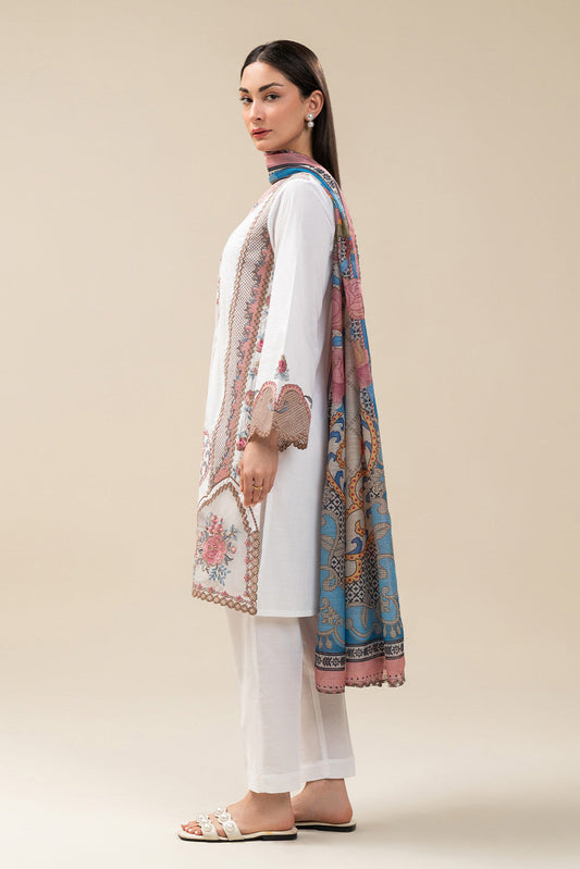 3 PIECE EMBROIDERED COTTON VISCOSE SUIT (PRET)