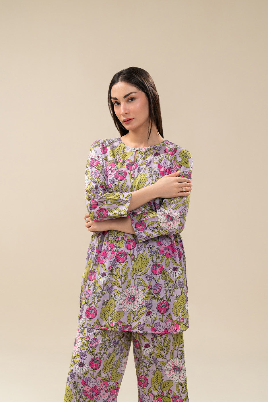 2 PIECE PRINTED COTTON VISCOSE SUIT (PRET)