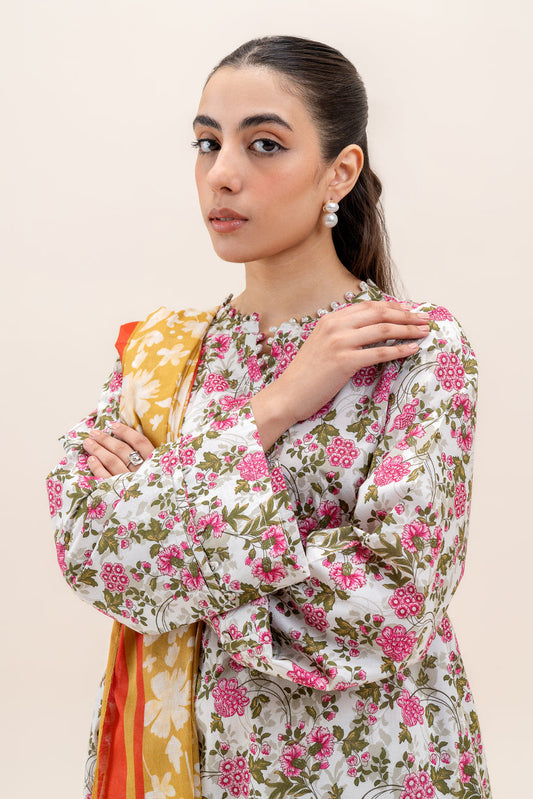 2 PIECE PRINTED LAWN SUIT-IVORY GARDEN (UNSTITCHED)