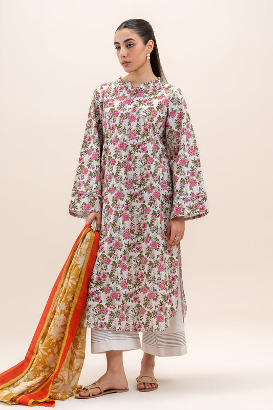 2 PIECE PRINTED LAWN SUIT-IVORY GARDEN (UNSTITCHED)