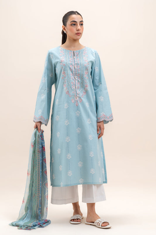 2 PIECE EMBROIDERED LAWN SUIT-BLUE FLAIR (UNSTITCHED)