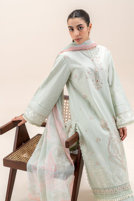 3 PIECE EMBROIDERED LAWN SUIT-MINT MELODY (UNSTITCHED)