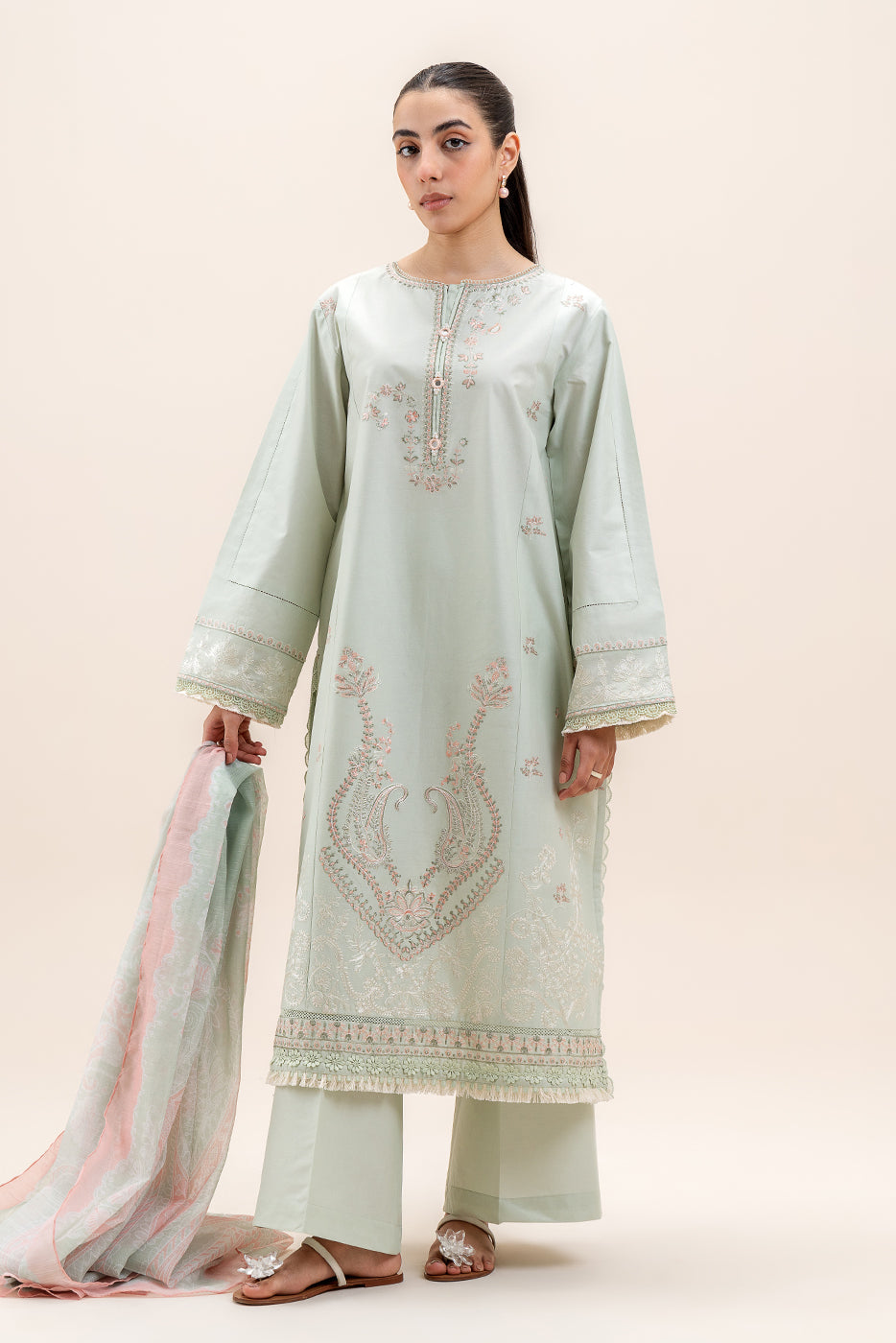 3 PIECE EMBROIDERED LAWN SUIT-MINT MELODY (UNSTITCHED)