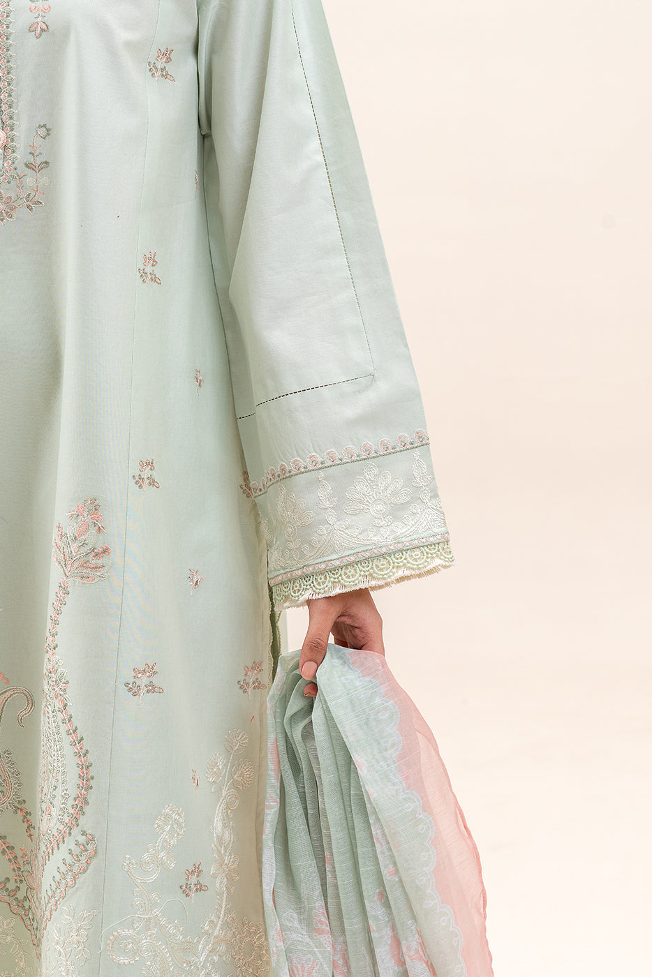 3 PIECE EMBROIDERED LAWN SUIT-MINT MELODY (UNSTITCHED)