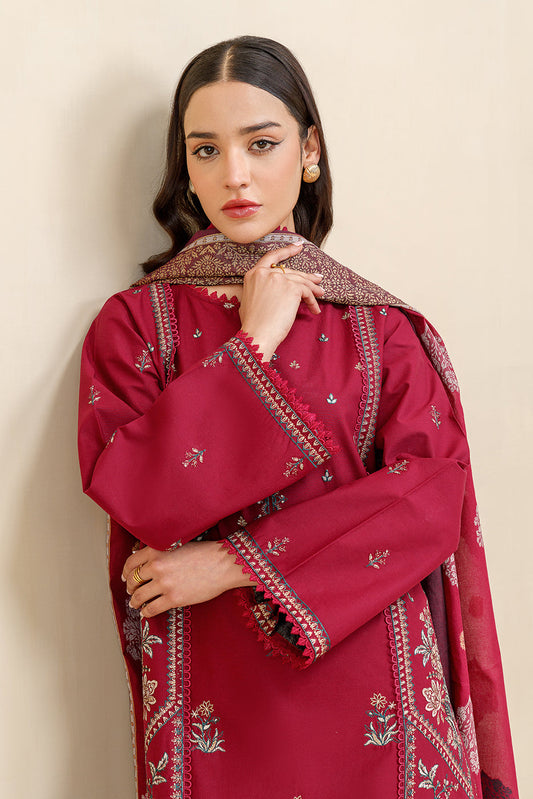 3 PIECE EMBROIDERED LAWN SUIT-CRIMSON QUARTZ (UNSTITCHED)
