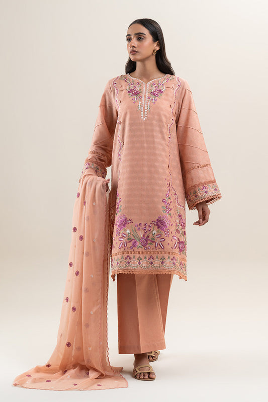3 PIECE EMBROIDERED SELF JACQUARD SUIT-SALMON STITCH (UNSTITCHED)