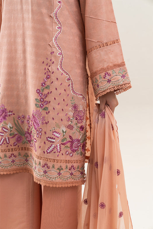 3 PIECE EMBROIDERED SELF JACQUARD SUIT-SALMON STITCH (UNSTITCHED)