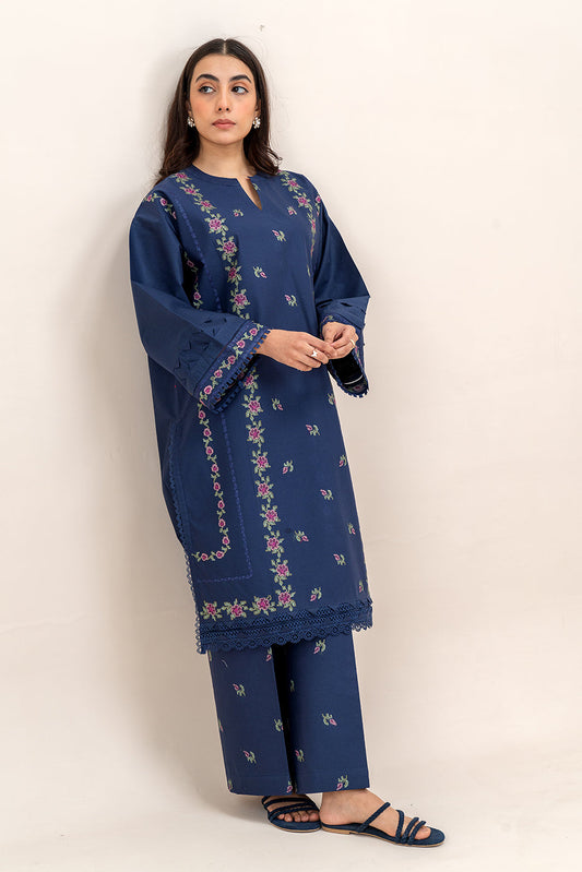 2 PIECE EMBROIDERED LAWN SUIT-CERULEAN TRIBE (UNSTITCHED)