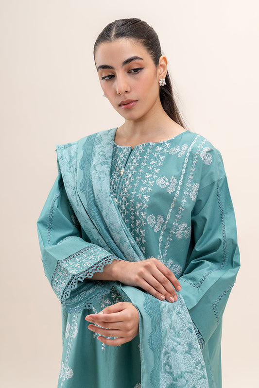 2 PIECE EMBROIDERED LAWN SUIT-TURQUOISE STITCH (UNSTITCHED)