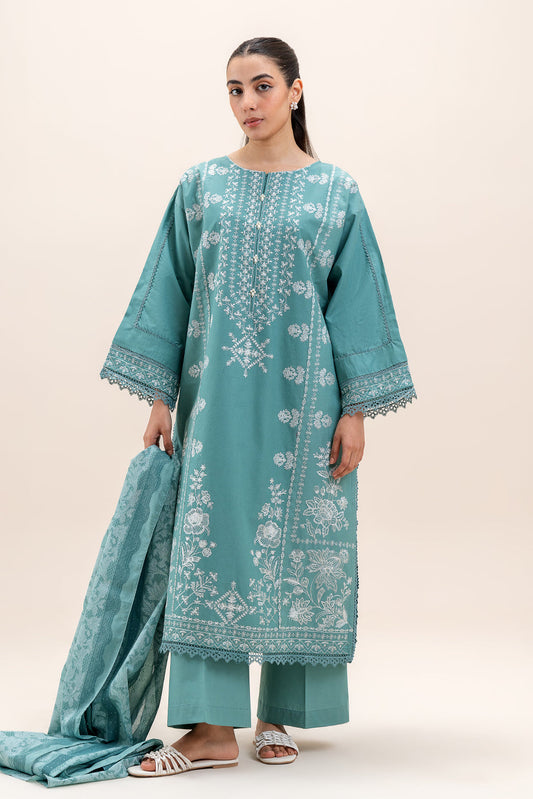 2 PIECE EMBROIDERED LAWN SUIT-TURQUOISE STITCH (UNSTITCHED)