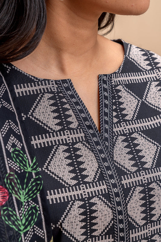 3 PIECE PRINTED LAWN SUIT-ONYX GRID (UNSTITCHED)