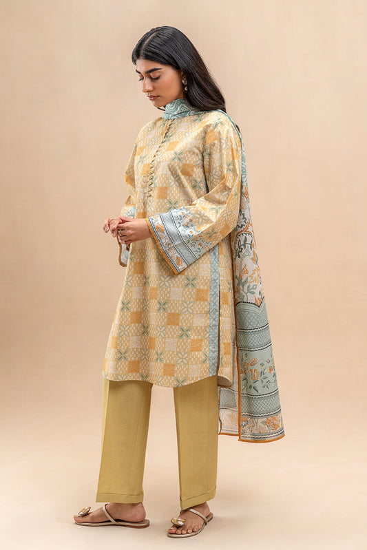 3 PIECE PRINTED LAWN SUIT-DANDELION MUSK (UNSTITCHED)