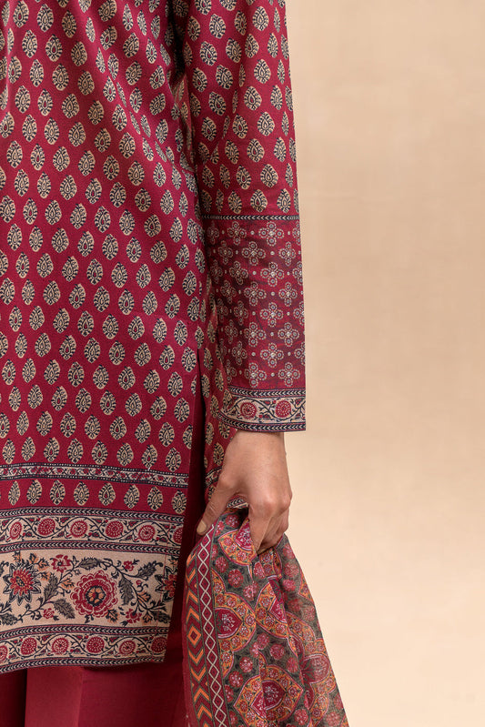 3 PIECE PRINTED LAWN SUIT-SCARLET MIST (UNSTITCHED)