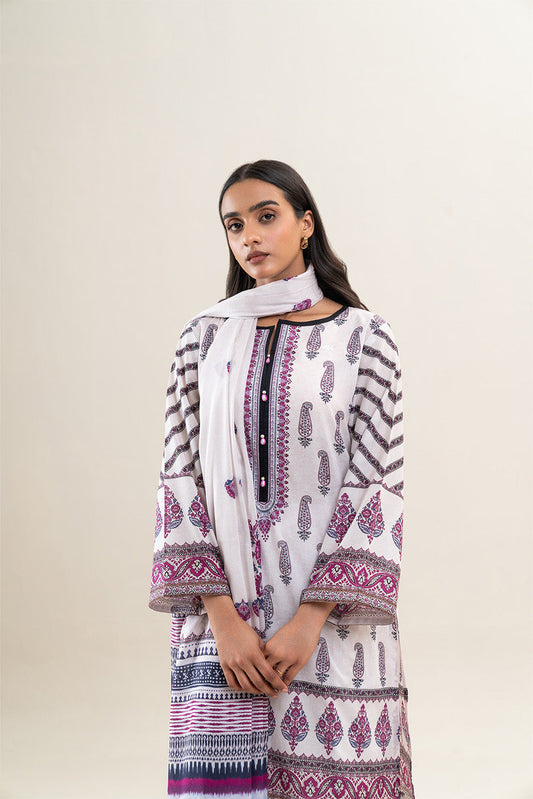3 PIECE PRINTED LAWN SUIT-PORCELAIN LACE (UNSTITCHED)