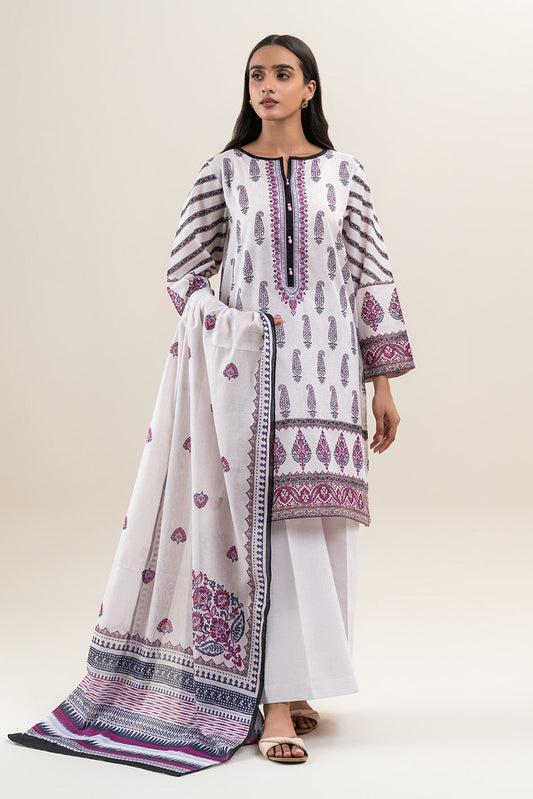3 PIECE PRINTED LAWN SUIT-PORCELAIN LACE (UNSTITCHED)