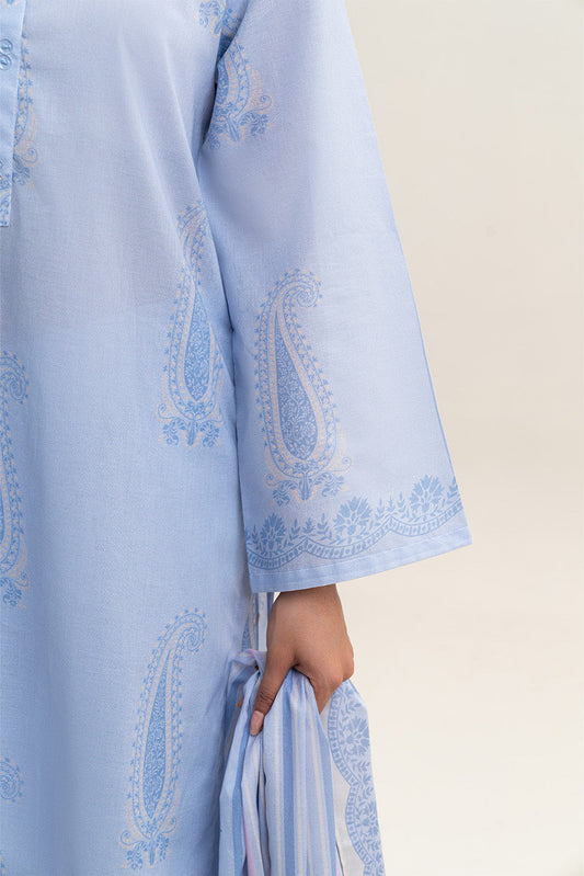 3 PIECE PRINTED LAWN SUIT-LAVENDER BLUE (UNSTITCHED)