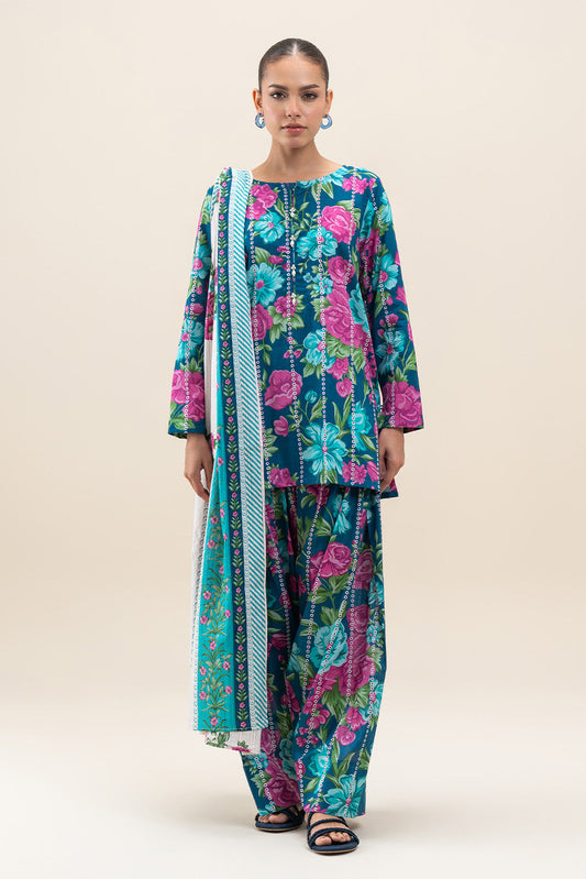 3 PIECE PRINTED LAWN SUIT-FLORA FAUNA (UNSTITCHED)