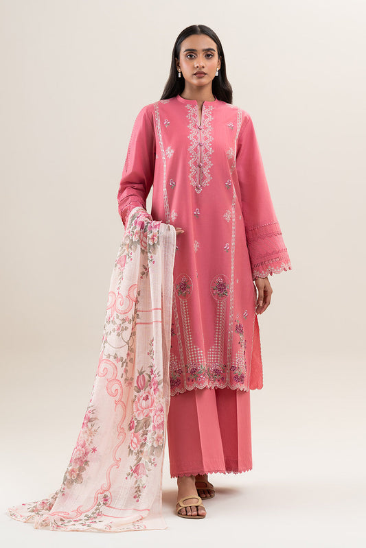 3 PIECE EMBROIDERED LAWN SUIT-VINTAGE ROUGE (UNSTITCHED)