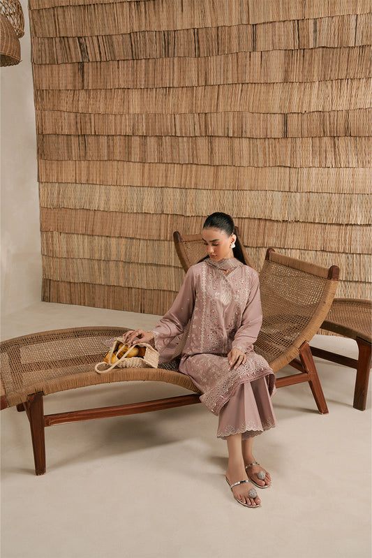 3 PIECE EMBROIDERED LAWN SUIT-DUSTY PINK (UNSTITCHED)
