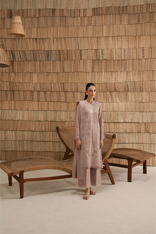 3 PIECE EMBROIDERED LAWN SUIT-DUSTY PINK (UNSTITCHED)