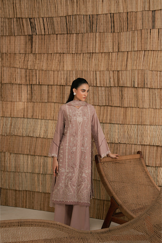 3 PIECE EMBROIDERED LAWN SUIT-DUSTY PINK (UNSTITCHED)
