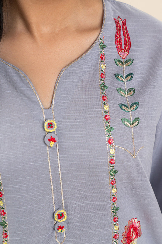 2 PIECE EMBROIDERED SLUB SUIT (PRET)
