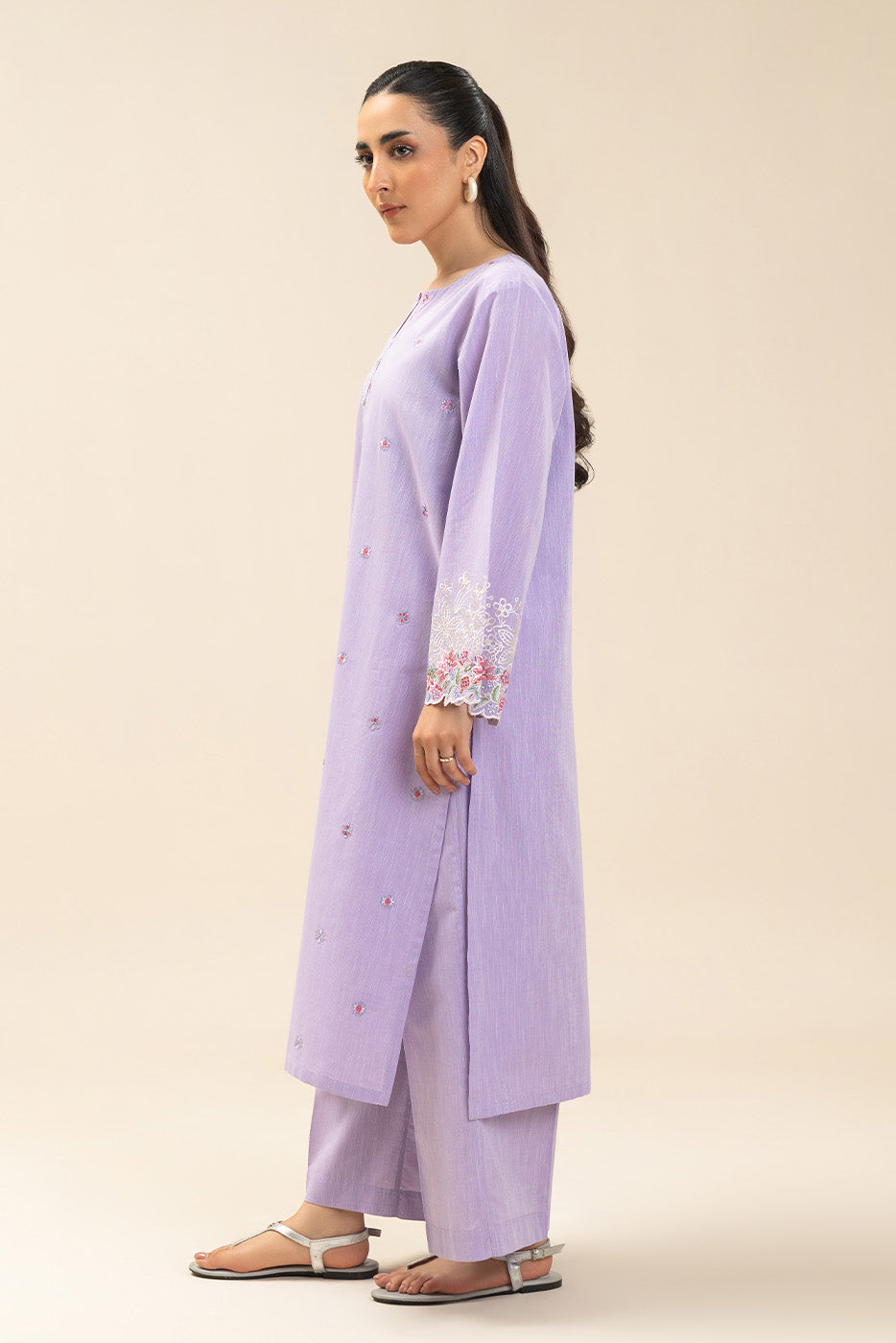 2 PIECE EMBROIDERED CHAMBRAY SUIT (PRET)