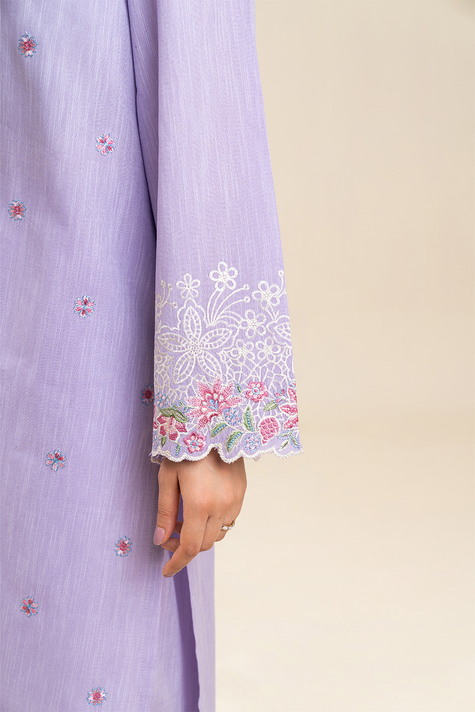 2 PIECE EMBROIDERED CHAMBRAY SUIT (PRET)