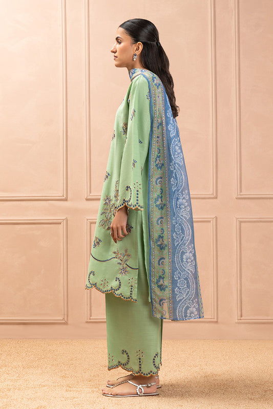 3 PIECE EMBROIDERED TWO WAY SLUB SUIT (HIGH CASUAL)