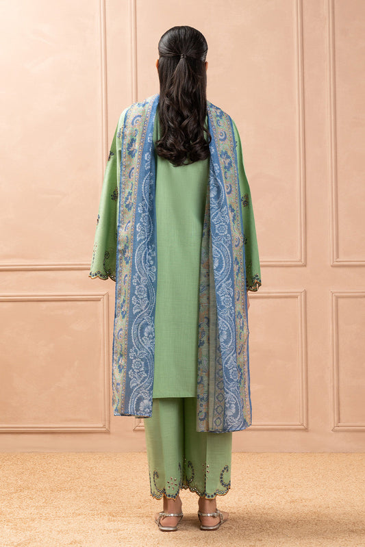 3 PIECE EMBROIDERED TWO WAY SLUB SUIT (HIGH CASUAL)