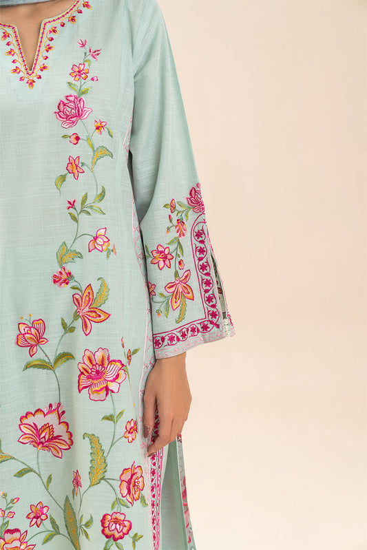 3 PIECE EMBROIDERED TWO WAY SLUB SUIT (PRET)