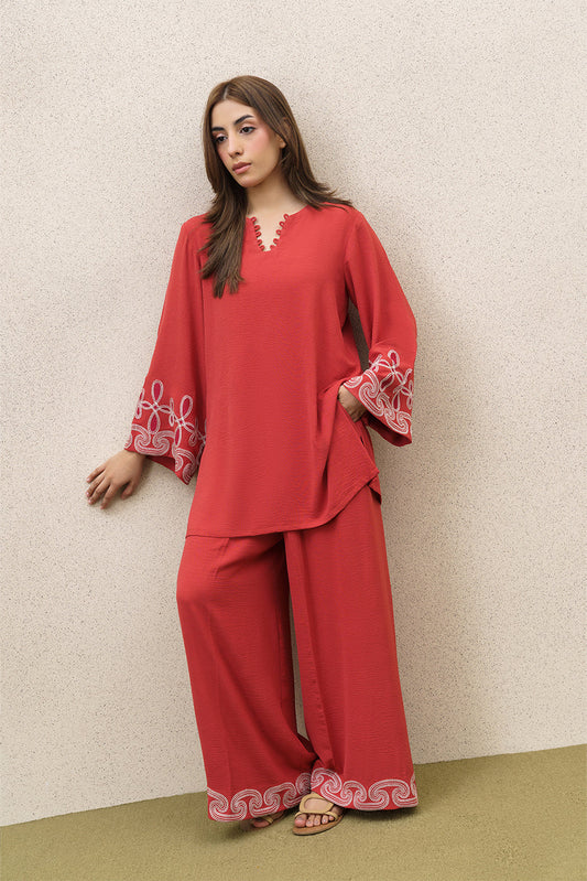 EMBROIDERED POLY CREPE SUIT (FLOW)