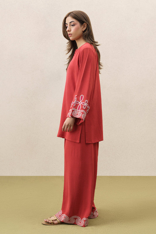 EMBROIDERED POLY CREPE SUIT (FLOW)