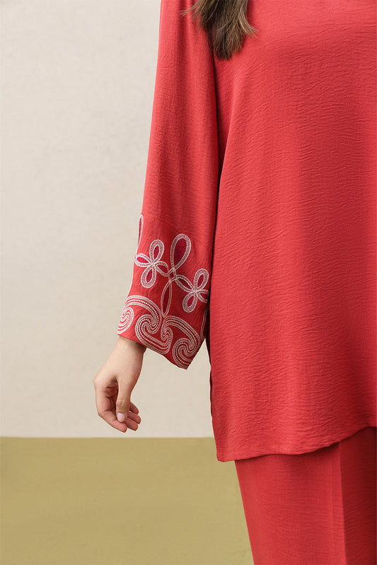 EMBROIDERED POLY CREPE SUIT (FLOW)