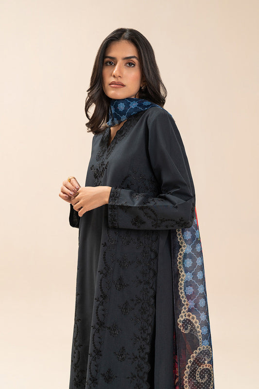 3 PIECE EMBROIDERED SLUB SUIT (PRET)