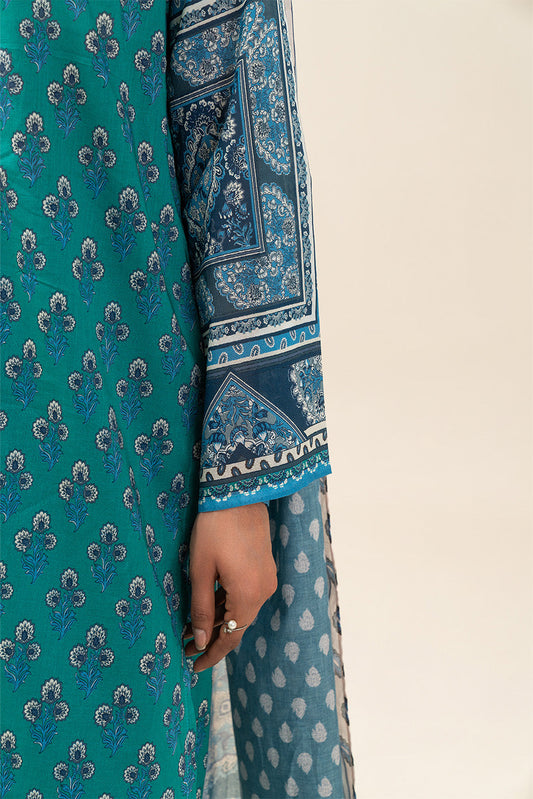 3 PIECE PRINTED LAWN SUIT-GYPSY TEAL (UNSTITCHED)