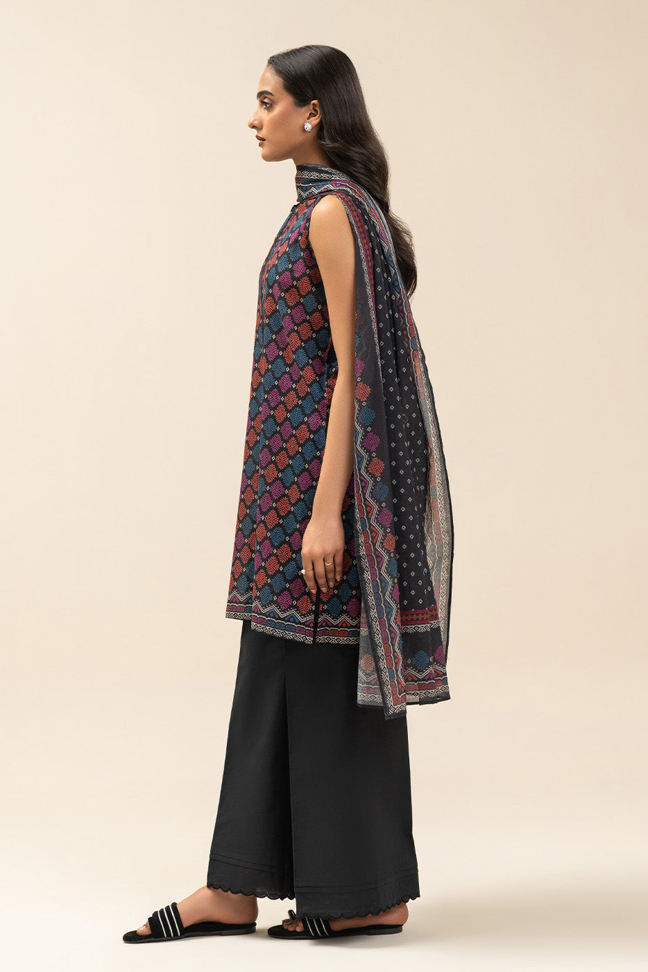 3 PIECE PRINTED LAWN SUIT-BOTANICAL SPRAY (UNSTITCHED)