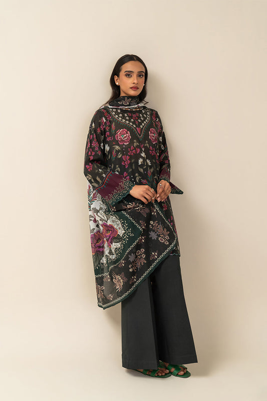 3 PIECE PRINTED LAWN SUIT-BOTANICAL SPRAY (UNSTITCHED)