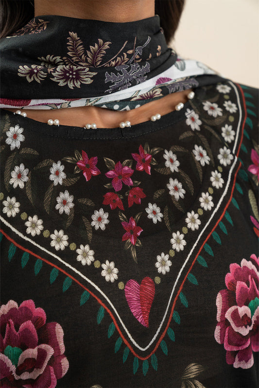 3 PIECE PRINTED LAWN SUIT-BOTANICAL SPRAY (UNSTITCHED)