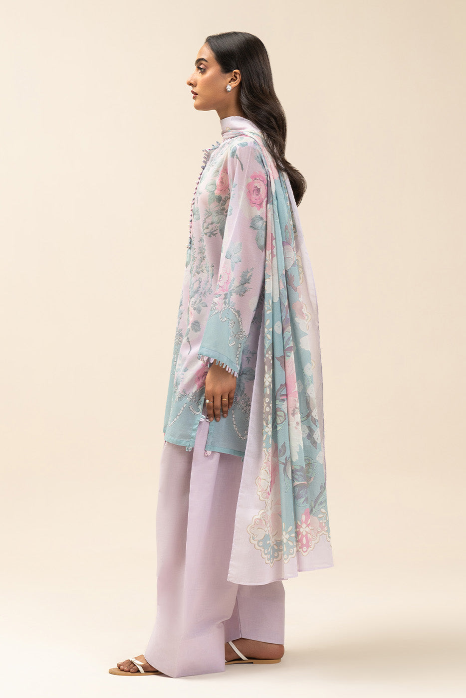 3 PIECE PRINTED LAWN SUIT-IILAC BLUSH (UNSTITCHED)