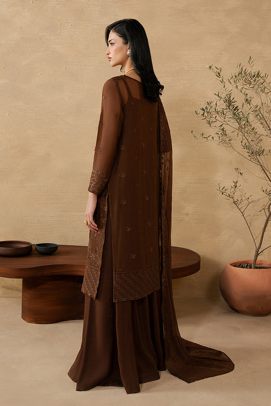 4 PIECE EMBROIDERED CHIFFON SUIT-MOCHA CRÈME (LUXURY UNSTITCHED)