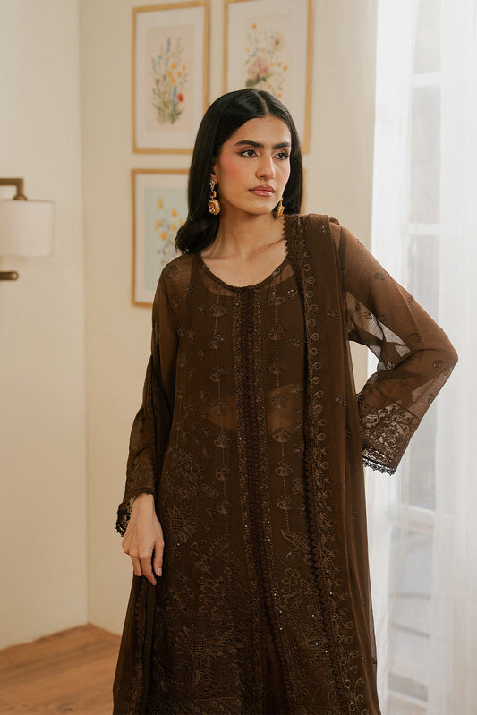 4 PIECE EMBROIDERED CHIFFON SUIT-MOCHA CRÈME (LUXURY UNSTITCHED)