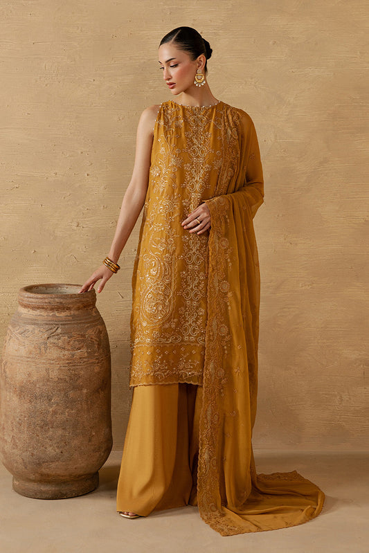 4 PIECE EMBROIDERED CHIFFON SUIT-GOLD SECRET (LUXURY UNSTITCHED)