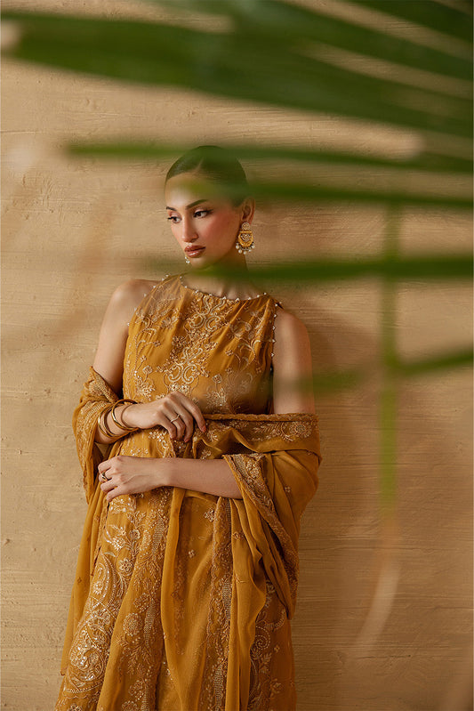 4 PIECE EMBROIDERED CHIFFON SUIT-GOLD SECRET (LUXURY UNSTITCHED)