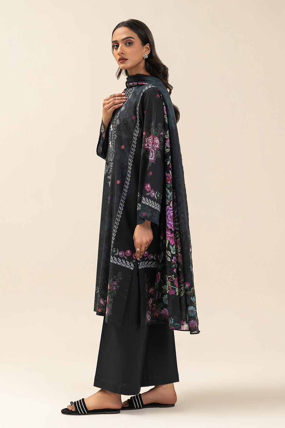 3 PIECE PRINTED LAWN SUIT-MIDNIGHT BLOOM (UNSTITCHED)