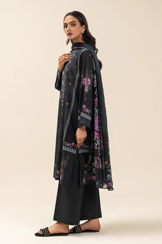 3 PIECE PRINTED LAWN SUIT-MIDNIGHT BLOOM (UNSTITCHED)