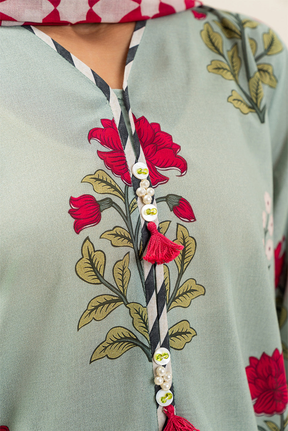 3 PIECE PRINTED LAWN SUIT-SPRING ESCAPE (UNSTITCHED)