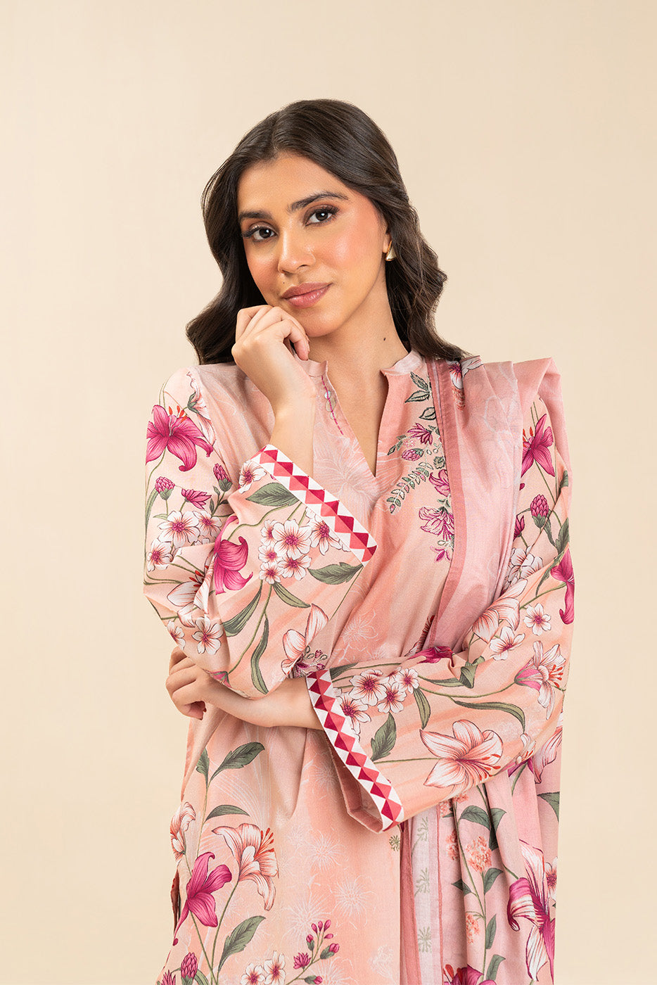 3 PIECE EMBROIDERED LAWN SUIT-FORAL SERENITY (UNSTITCHED)