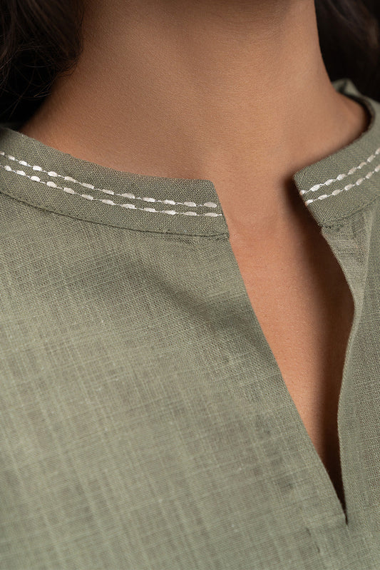 EMBROIDERED TWO WAY SLUB TOP (PRET)