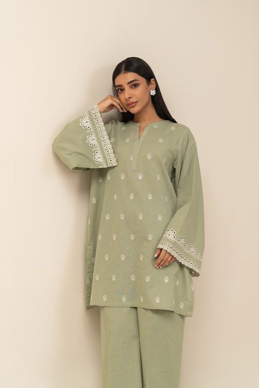 2 PIECE EMBROIDERED COTTON LINEN SUIT (PRET)